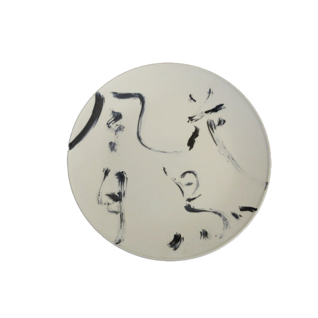 Shell White Porcelain Sumi-e Painting Flowers, Birds, Wind, and Moon 30cm Round Plate / 貝白磁墨絵花鳥風月30cm丸プレート