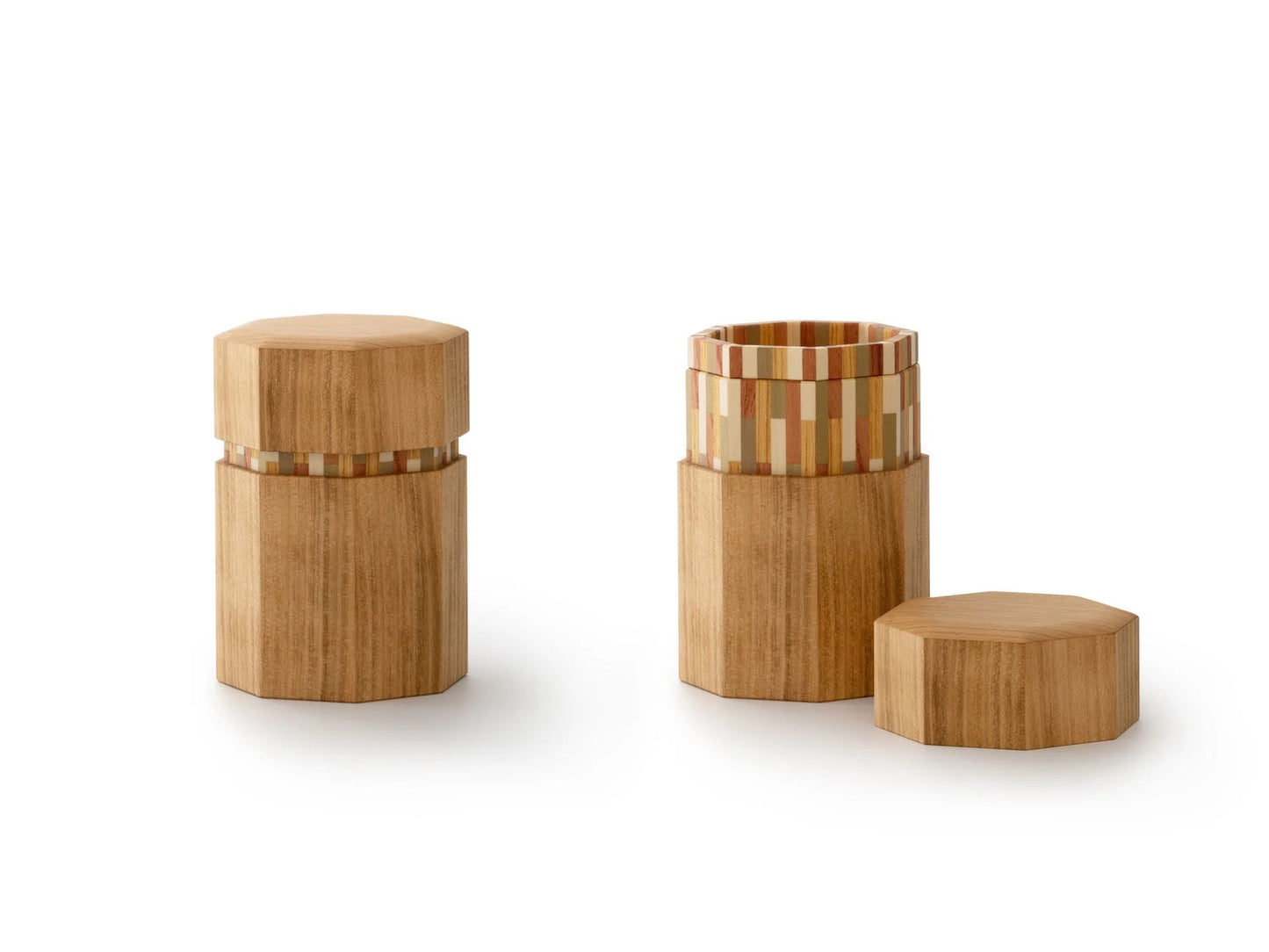 Marquetry-Core Octagonal Tea Caddy