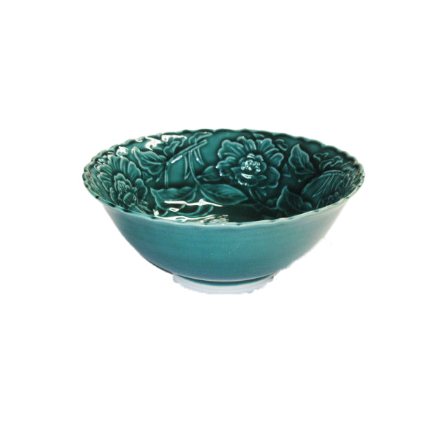 Deep Green Glaze Karakusa Carved Small Bowl / 濃緑釉唐草彫小鉢