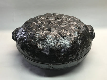 Shaku Enamel Pot with Black Handles and Rim (Rock Surface Style) / 黒耳付リム付き尺ホーロク（岩肌風）