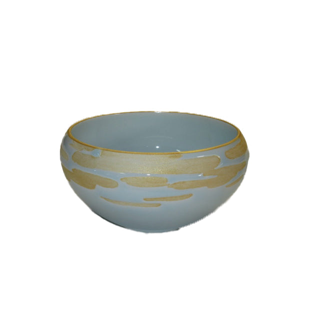 Blue-white Porcelain Hanging Gold Wave Pattern Iron Bowl for Matcha / 青白磁掛分金波紋鉄鉢抹茶椀